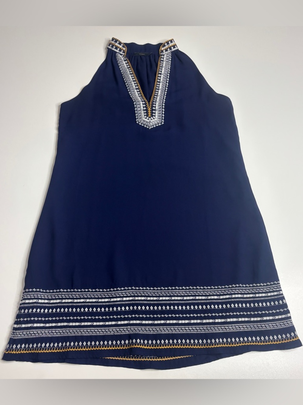 THML Embroidered Boho Dress Navy Sleeveless Tunic Mini Small